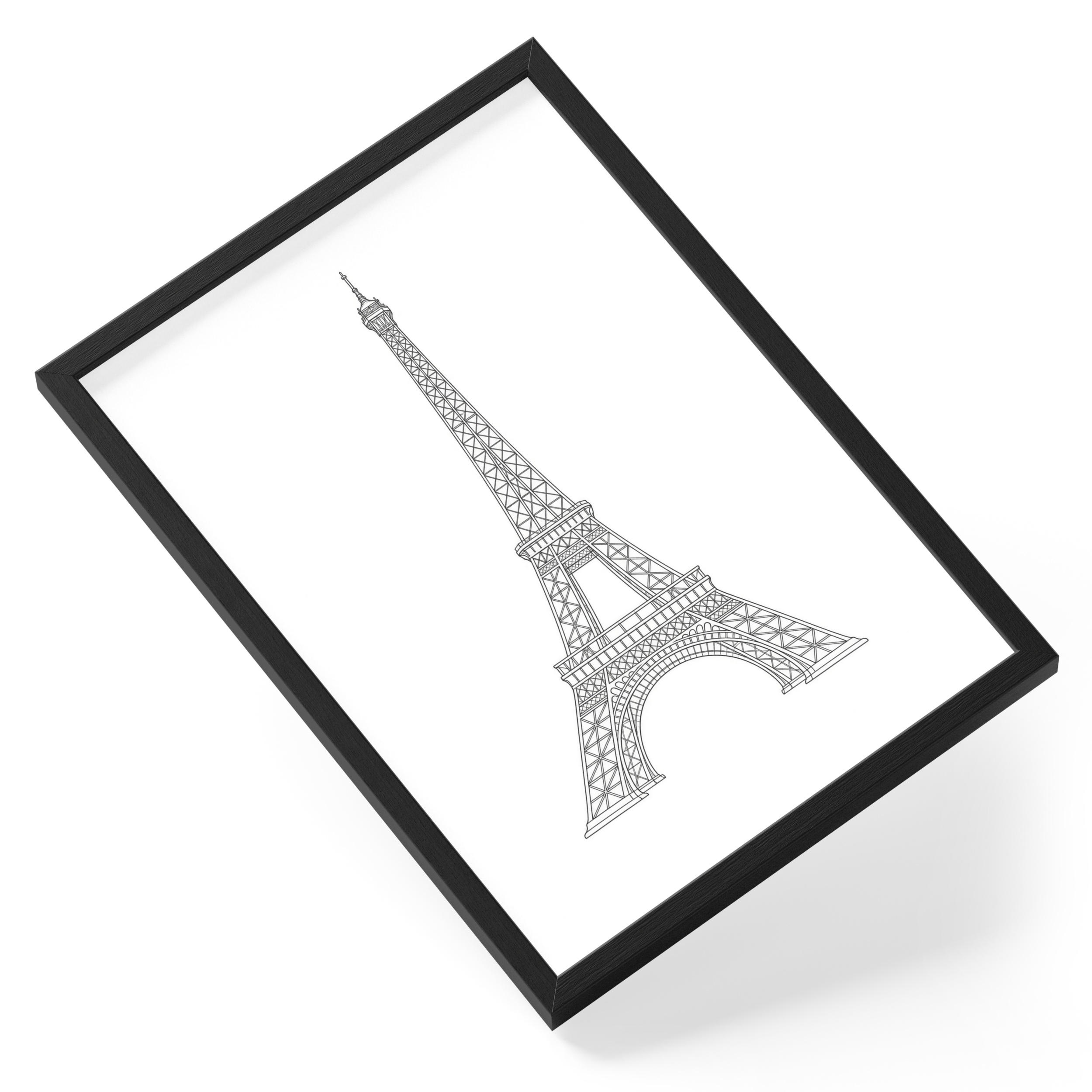 Eiffel Tower Paris France Landmark Line Drawing — angled view