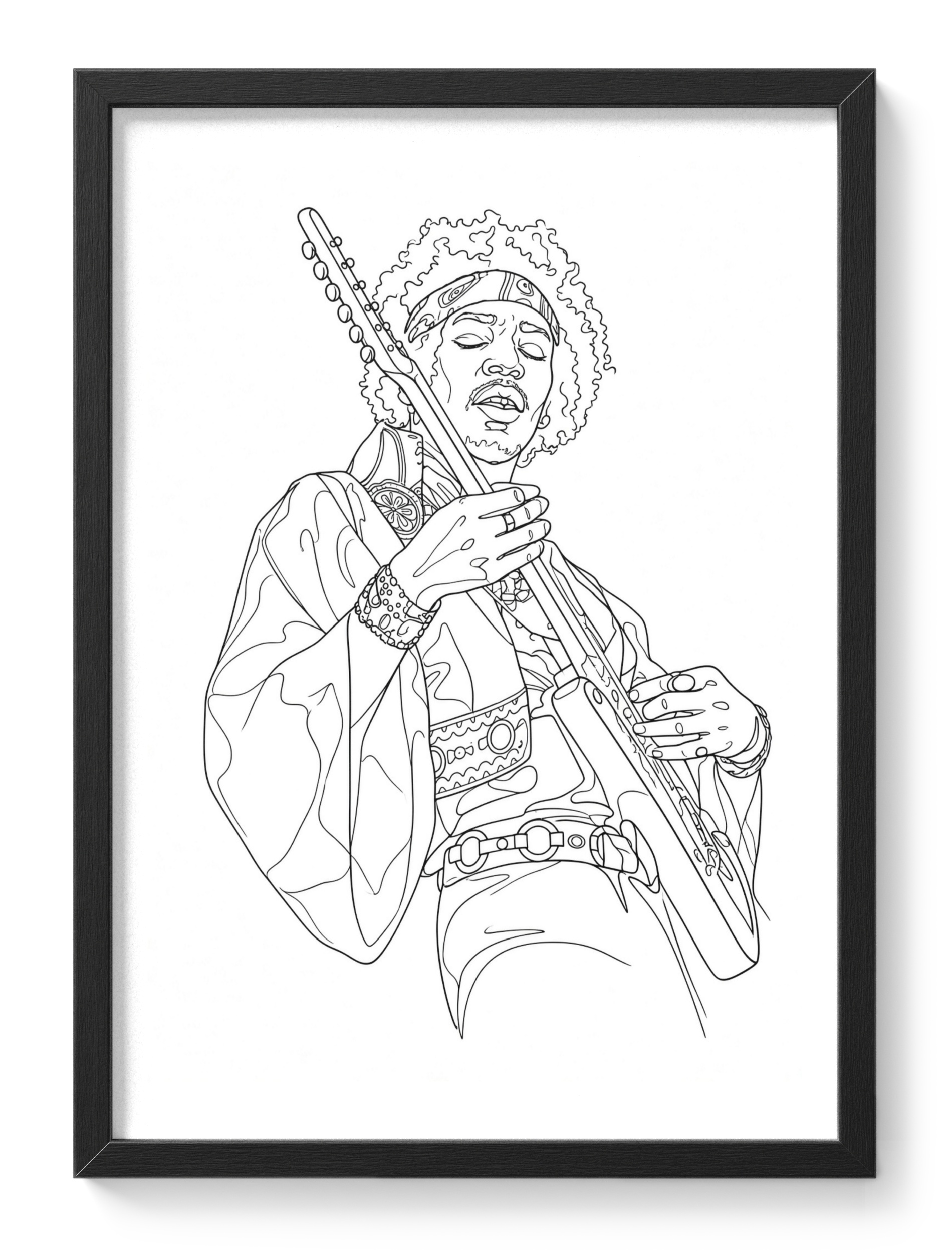 Jimi Hendrix Guitar Portrait Bandana Line Drawing — main view