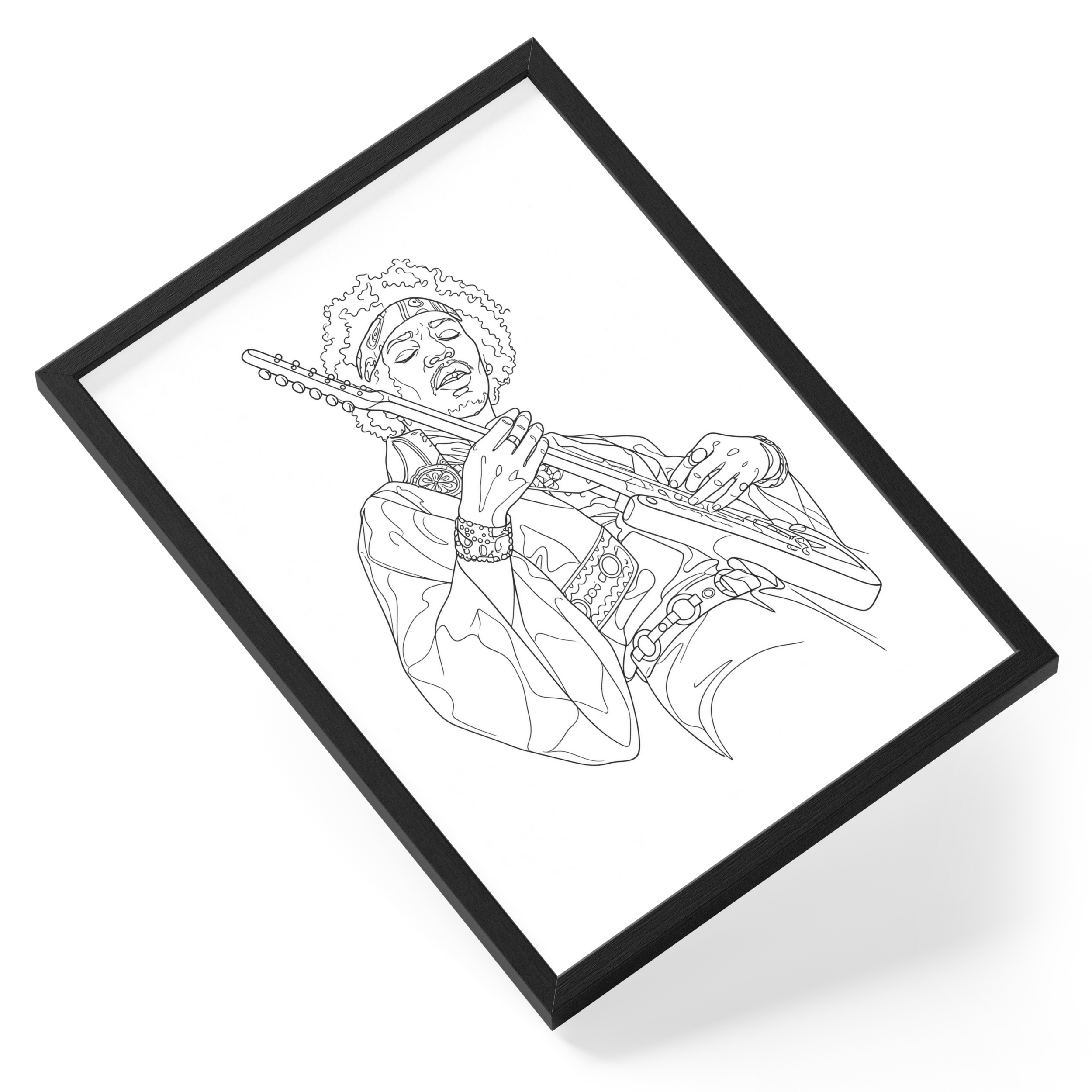 Jimi Hendrix Guitar Portrait Bandana Line Drawing — angled view