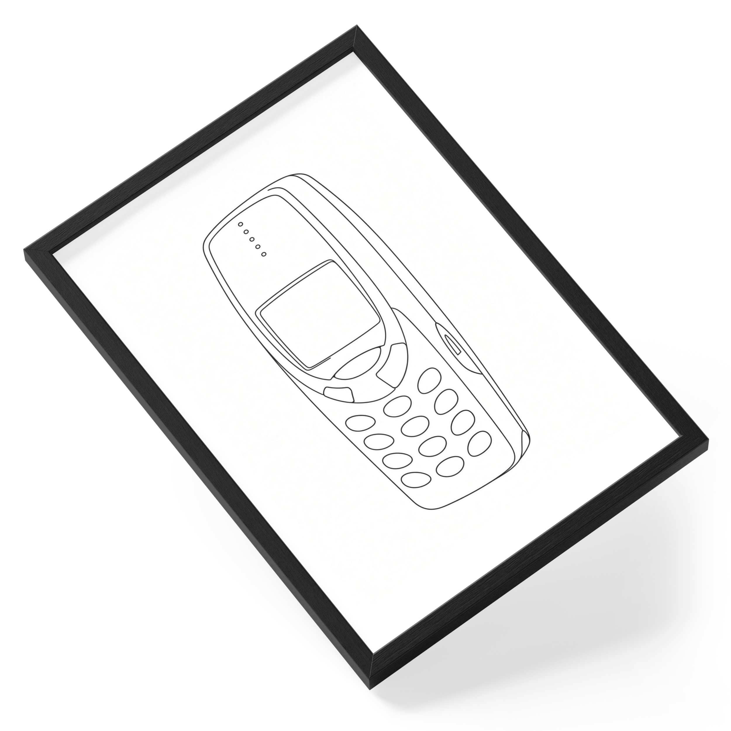 Nokia 3310 Classic Mobile Phone Line Drawing — angled view