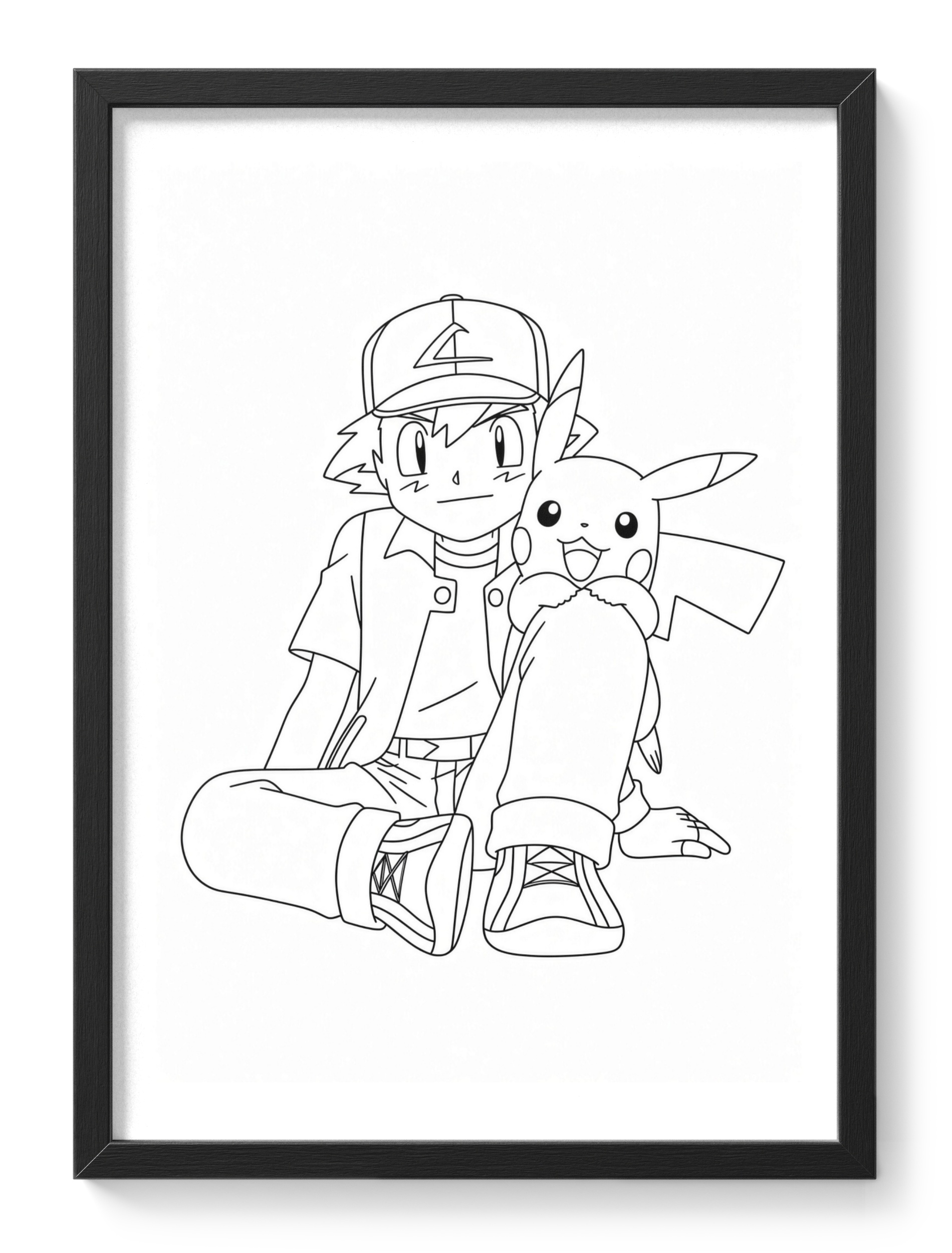 Pikachu Ash Ketchum Pokemon Anime Line Drawing — main view