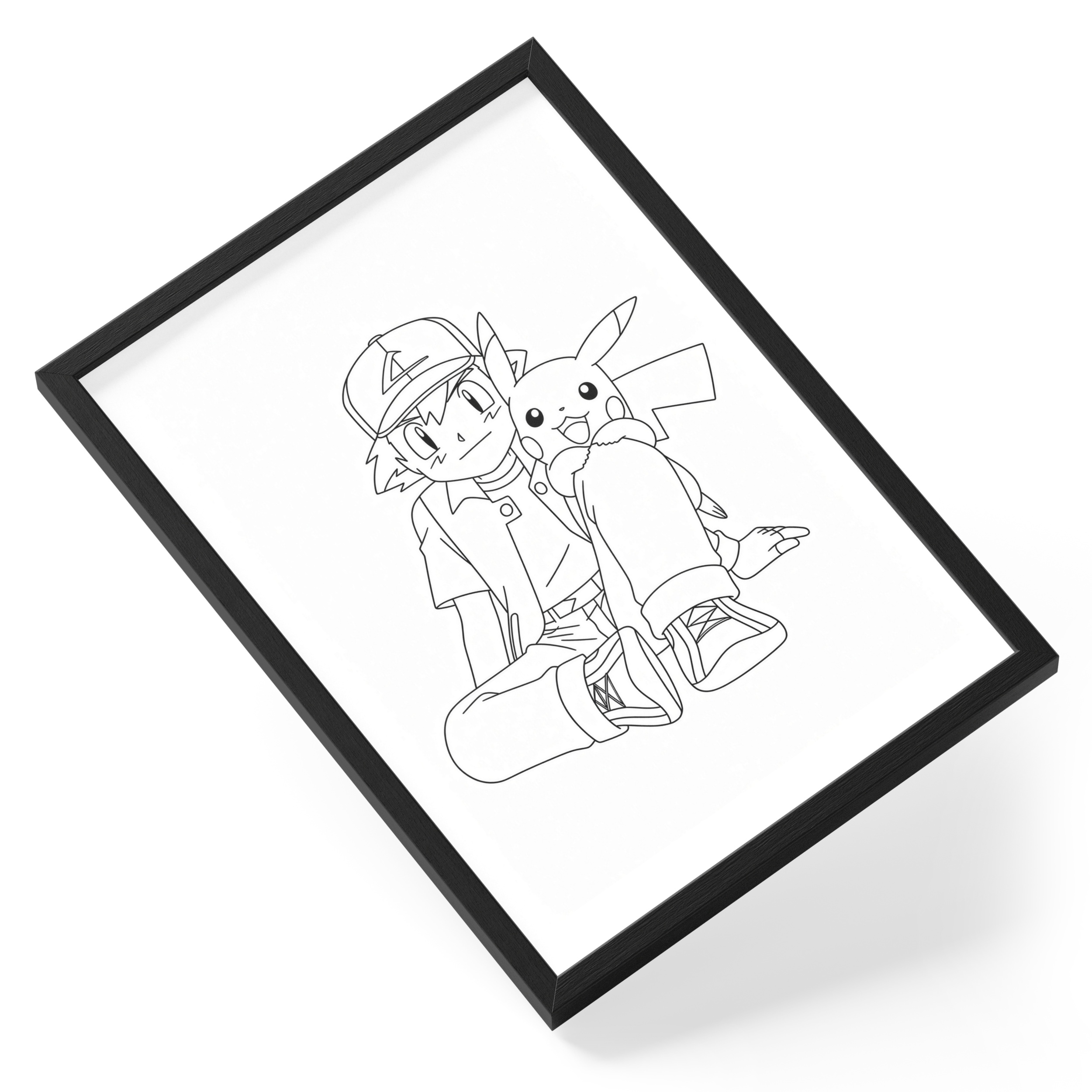 Pikachu Ash Ketchum Pokemon Anime Line Drawing — angled view