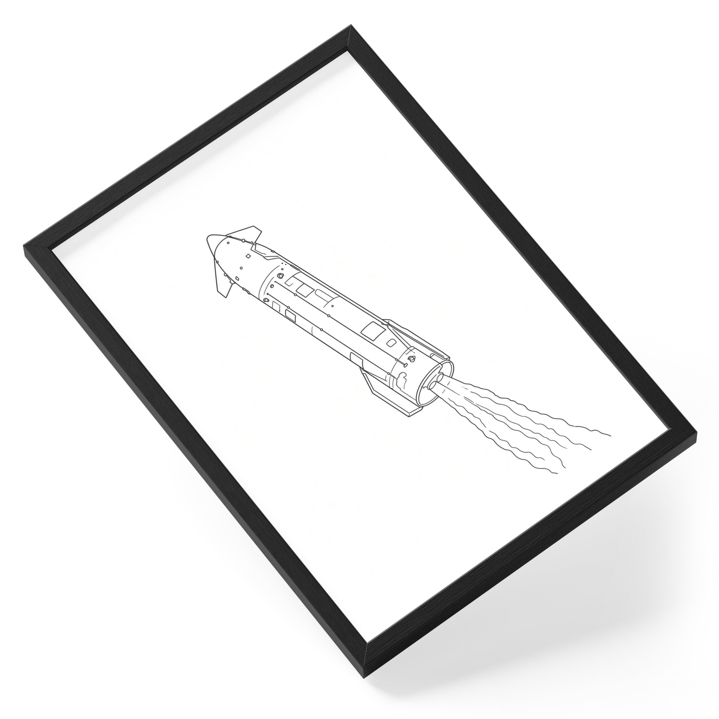 Spacex Starship Rocket Launch Spacecraft Line Drawing — angled view