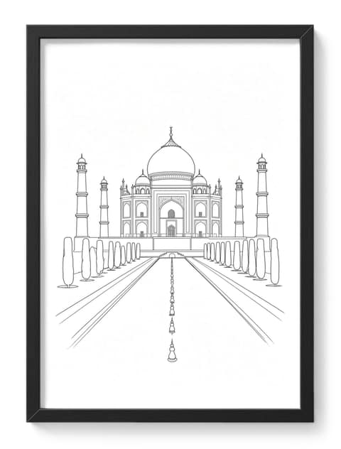 Taj Mahal Agra India Landmark Line Drawing