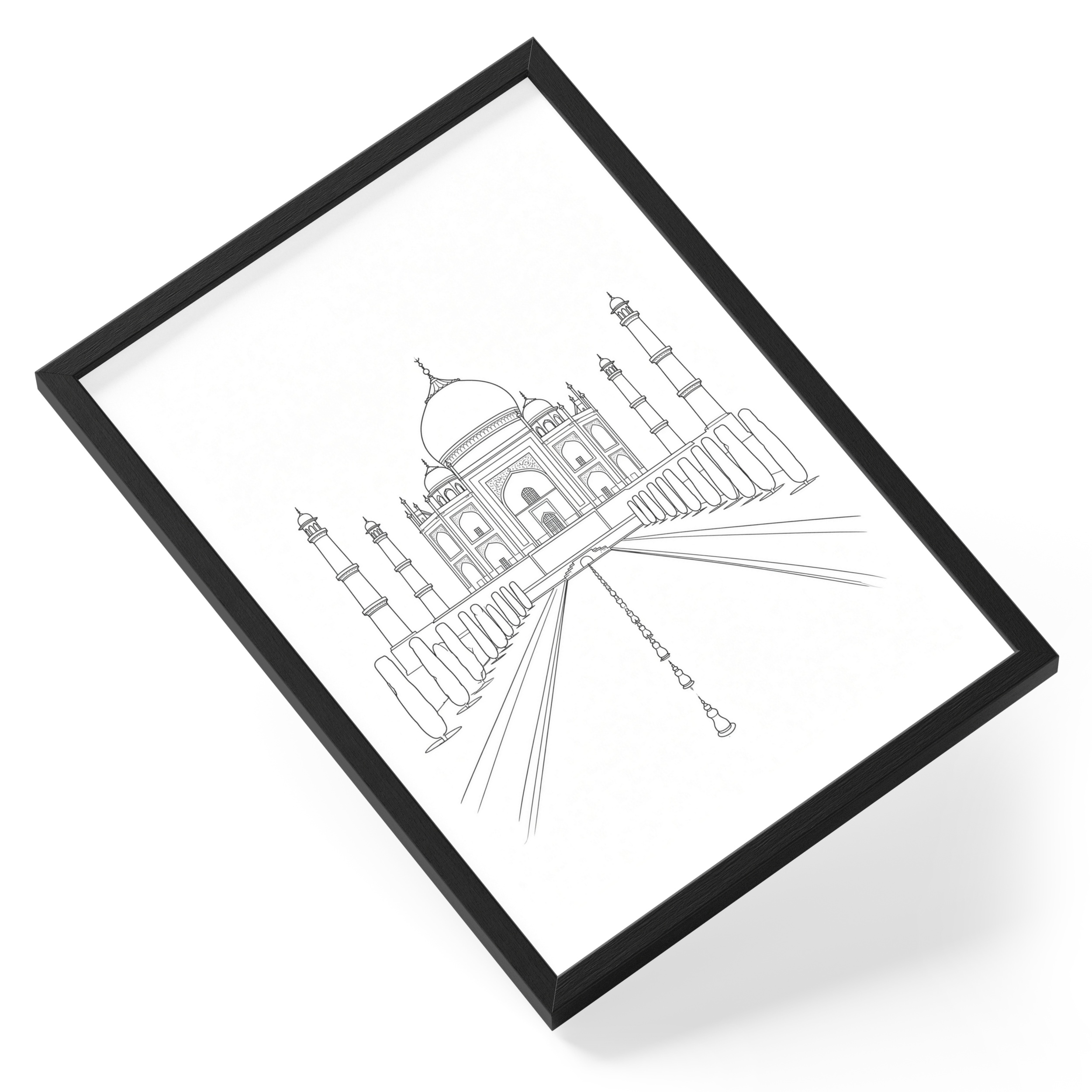 Taj Mahal Agra India Landmark Line Drawing — angled view